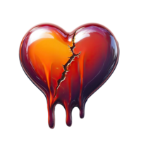 3D Rendered Broken Heart With Dripping Liquid Effect Against Transparent Background Symbolizing Heartbreak and Sadness png