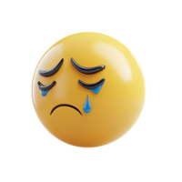 3D Rendered Sad Yellow Emoji with Tears on Transparent Background Displaying Grief and Sorrow png