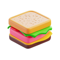 3D Rendered Sandwich With Colorful Layers on Transparent Background png