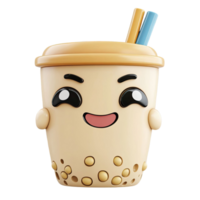 3D Rendered Smiling Boba Tea Character With Straw On Transparent Background png