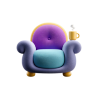 3D Rendered Plush Armchair with Steaming Mug Isolated on Transparent Background png