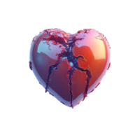 Abstract 3D Render Of A Glossy Heart With Cracked Texture Isolated On Transparent Black Background png