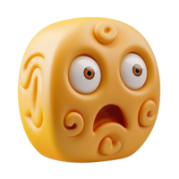 Animated Yellow Cube Emoji With Surprised Expression Isolated On Transparent Background 3D Rendered Character png