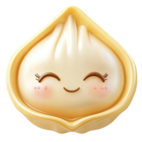Cartoon Dumpling Smiling With Closed Eyes And Rosy Cheeks In A Yellow Container Isolated On Transparent Background png