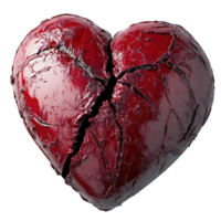 Broken Heart Rendered With Deep Red Tones And Visible Cracks On Transparent Background png