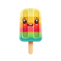 Cartoon Popsicle with Rainbow Stripes and a Happy Face on Transparent Background png