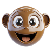 Cartoon Monkey Head with Glossy Brown Texture and Playful Expression on Transparent Background png