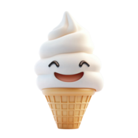 Cheerful 3D Ice Cream Cone with a Smiling Face on a Transparent Background png