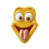 Cartoon Yellow Smiling Face With Playful Tongue and Bulging Eyes Isolated on Transparent Background png
