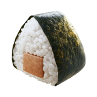 Close Up Triangular Onigiri With Spam Filling Wrapped In Dark Green Nori Seaweed On Transparent Background png