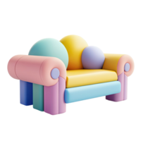 Colorful Pastel 3D Rendered Sofa Isolated On Transparent Background With Rounded Shapes And Minimalist Design png