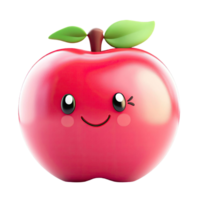 Cute Cartoon Red Apple Character With Smiling Face and Green Leaves on Transparent Background png