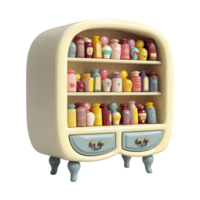 Decorative Cabinet Filled With Various Jars And Bottles Displayed On Shelves In Pastel Colors png