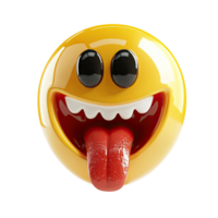 Expressive Emoji Face with Wide Open Mouth and Red Tongue on a Transparent Background png