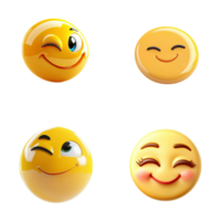 Four Smiling Yellow Emoji Faces with Winks and Expressions on Transparent Background png