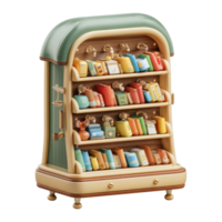 Detailed Illustration Of A Miniature Bookshelf Filled With Colorful Books And Wooden Structure On Transparent Background png
