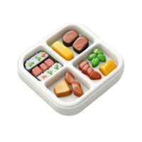 Isometric Bento Box Presentation with Assorted Japanese Dishes on Transparent Background png
