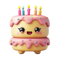 Smiling Birthday Cake With Pink Frosting Colorful Sprinkles and Lit Candles on Transparent Background png