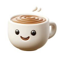 Smiling Cartoon Coffee Cup 3D Rendered Illustration on Transparent Background with Steam and Happy Face png