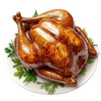 Roasted Turkey On A White Plate With Green Parsley Garnish And Transparent Background Studio Shot png