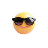 Smiling Yellow Emoji With Black Sunglasses Against A Transparent Background Rendered With Gloss and Reflections png