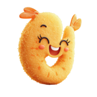 Smiling Cartoon Shrimp Character with Cheerful Expressions and Golden Orange Tones on Transparent Backdrop png