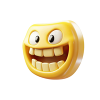 Smiling Yellow Emoji 3D Rendered With Open Mouth Teeth And Exaggerated Expression Against Transparent Background png