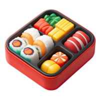 Vibrant Japanese Bento Box with Sushi Rolls and Assorted Accompaniments on Transparent Background png