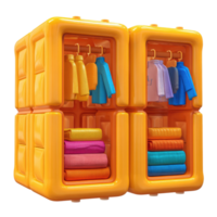 Vibrant 3D Rendered Wardrobe Units Displaying Colorful Clothing and Stacked Folded Items Against Transparent Background png