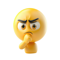 Yellow Emoticon Displaying Thoughtful Expression with Hand on Chin Against Transparent Background png