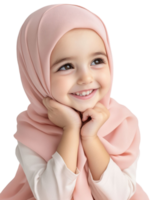 Young Girl Smiling And Wearing Pink Hijab With Upward Glance On A Transparent Background png