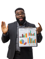 Black Businessman Presenting Charts And Graphs On Clipboard With Transparent Background Showing Data Analysis png