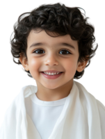 Joyful Young Boy Portrait Smiling in White Shirt and Scarf on Transparent Background png