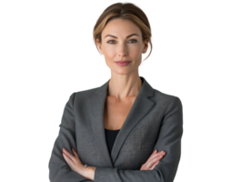 Portrait Of A Beautiful Woman In A Professional Gray Blazer Isolated On A Transparent Background png