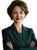Portrait Of A Confident Woman In Dark Suit With Crossed Arms Smiling And Looking Directly At Camera In Transparent Background png
