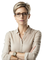 Serious Woman Portrait With Blonde Hair Wearing Eyeglasses In A Studio Setting With Transparent Background png