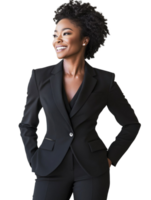 Smiling Woman in Black Suit Portrait with Transparent Background for Business Professionalism and Confidence png