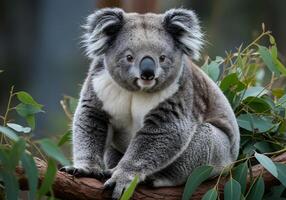 A koala bear sitting on a tree branch photo