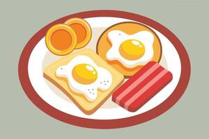 Breakfast Plate with Eggs, Bacon, and Toast vector