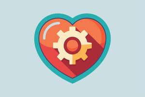 Heart-shaped graphic with gear, symbolizing emotional support and functionality. vector