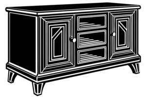 Stylish Black TV Stand with Two Doors and Drawers vector