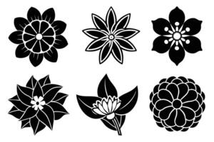 Six Stylized Black and White Flower Illustrations vector
