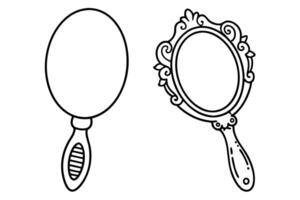 Two Decorative Hand Mirrors in a Simple Line Art Style vector