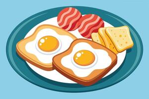A breakfast Plate with Eggs, Bacon, and Toast vector