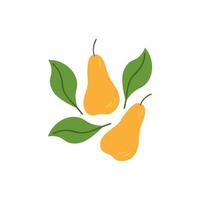 Pears sign with whole fruit and leafs. Hand drawn label with fruits tree on isolated background. decorative illustration with punchball for logo, print, paper, card, template. Food and harvest vector