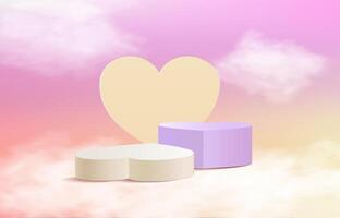 3d rendering, heart stage for product display present, blue sky background. vector