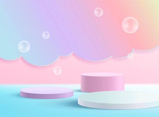 3d rendering, Abstract minimal stage, Rainbow background for product display present background.