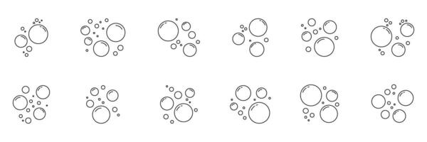 Soap Bubbles Line Icon Set. Collection Of Floating Air Bubbles With Different Sizes And Highlights Outline Symbol Collection. Editable Stroke. Isolated Illustration vector