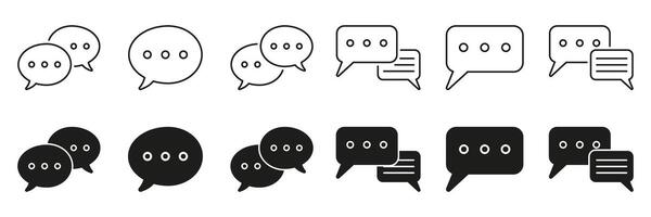 Speech bubble communication line and solid icon set. Chat and messaging symbol collection. Editable Stroke. Isolated illustration vector