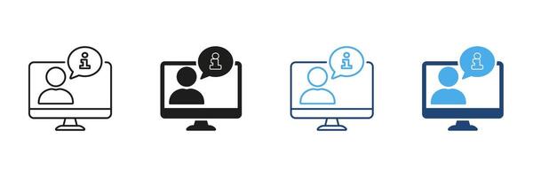 Computer User Information Icon Set. Online Support, Customer Service, And Digital Assistance Outline And Silhouette Symbol Collection. Communication And Help Desk. Isolated Illustration vector